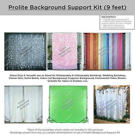 Open Box PROLITE Background Support Kit (9ft x 9ft) for Backdrop Photography & Videography with Carry Bag (Portable & Foldable)