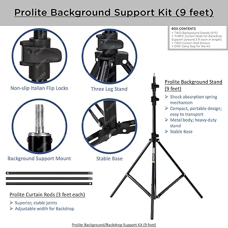 Open Box PROLITE Background Support Kit (9ft x 9ft) for Backdrop Photography & Videography with Carry Bag (Portable & Foldable)