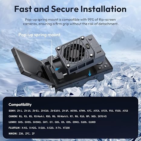 ULANZI CU01 Camera Cooler Kit for DSLR & Mirrorless, Semiconductor Cooling Fan with 3000mAh Magnetic Rechargeable Battery, 3 Speeds, Auto Temp Control Cooling for Video Recording (Battery+Cooler)