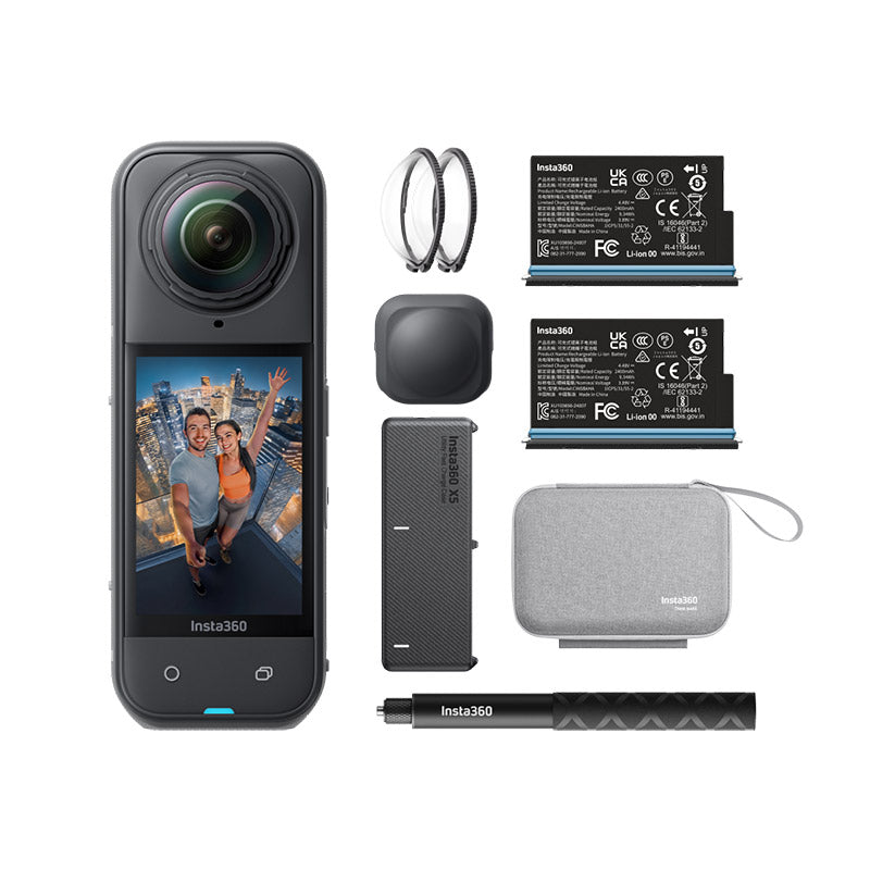 Insta360 X5 Essentials Bundle - Waterproof 8K 360° Action Camera, Leading Low Light, Invisible Selfie Stick Effect, Rugged and Replaceable Lens, 3-Hour Battery, Built-in Wind Guard, Stabilization