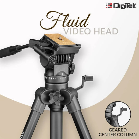 Digitek (DPTR 880 PRO) (165 cm) Platinum Aluminum Light Weight Tripod, with Fluid Video Head, for DSLR & Video Cameras, Maximum Operating Height: 5.90 Feet, Maximum Load : 6 kgs (Black)