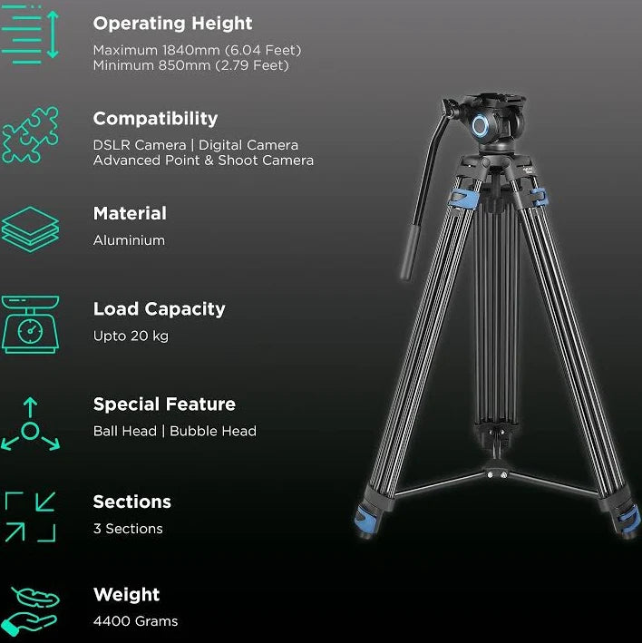 DIGITEK Platinum DPTR 605 VD Tripod (Black, Supports Up to 20000 ...more