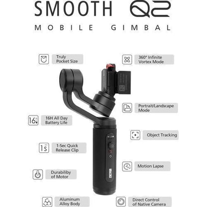 Zhiyun-Tech Smooth Q2 3-Axis Handheld Gimbal (with 2 Years ZHIYUN India Official Warranty) for Smartphone, Small Pocket Size 260g Max. Payload 360 Degree Rotation iOS & Android Supported, Black