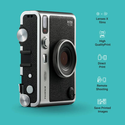 Fujifilm Instax Mini Evo Hybrid Camera Premium Edition with 20 Shots of Stone Gray Film and 100 Different Expressions-(Black)