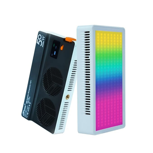 HIFFIN PL-50W Portable RGB Video Light | 50W Power | 2500K-9000K Adjustable Color | 7000mAh Battery | 24 FX Modes | 6600lux Brightness | CRI 95+ | Type-C Charging | Perfect for Photography & Video