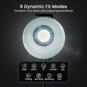 HIFFIN COB-120P Professional 120W LED Video Light for Studio Film Recording, 3200K-5600K Dimmable with Remote Control, Widely Used for Photography and Videography
