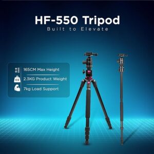 HIFFIN® HF-550 Professional Aluminum Tripod & Monopod with 165CM Max Height | Swivel Ball Head, 4-Section Adjustment, 7kg Load Support | Perfect for DSLR & Video Camcorders
