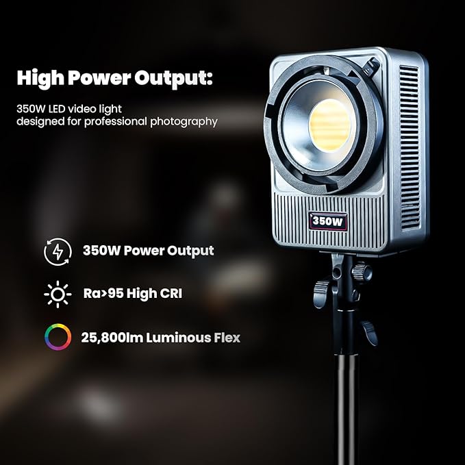 HIFFIN HF-350PRO Wonder Series 350W LED Video Light | 25,800lm Ultra Bright | CRI 95+ | CCT 2700K-6500K | Bowens Mount | App Control | Professional Light for Photography, Videos & Studio Use