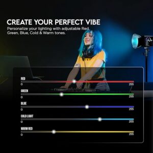 HIFFIN PL-60 Portable RGB Video Light with 60W Power, 2500K-6500K Adjustable Color Temperature, 26800mAh Rechargeable Battery, 24 Light Effects, CRI 95+ Dimmable Lighting for Photography