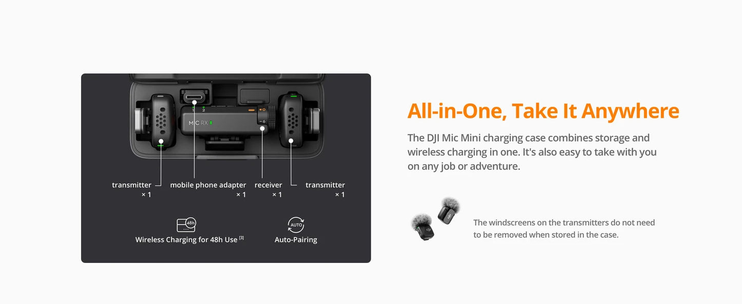 DJI Mic Mini (2 TX Microphone + 1 RX Receiver + 1 Charging Case) BR - DJI126