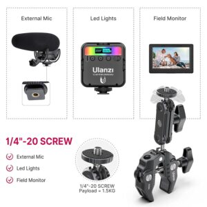 ULANZI Super Clamp Camera Clamp Mount Monitor 360° Ballhead Magic Arm Double Ball Head Adapter with 1/4"-20 & 3/8"-16 Thread for Canon Nikon DSLR Camera/Gopro/LED Lights/Ronin-M/Ronin MX