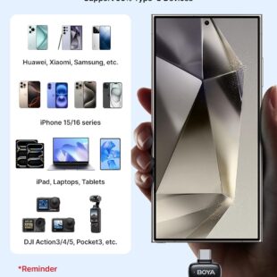 BOYA Mini Wireless Microphone for Phone with USB C Plug, Clip On Lavalier Mic for iPhone, Android & PC Noise Reduction, AI Voice Changer, 30H Battery & Charging Case.