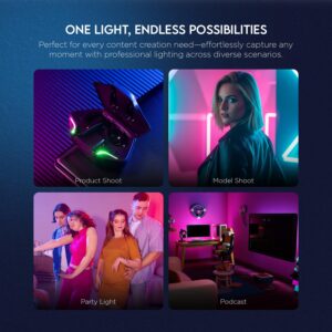 HIFFIN PL-60 Portable RGB Video Light with 60W Power, 2500K-6500K Adjustable Color Temperature, 26800mAh Rechargeable Battery, 24 Light Effects, CRI 95+ Dimmable Lighting for Photography