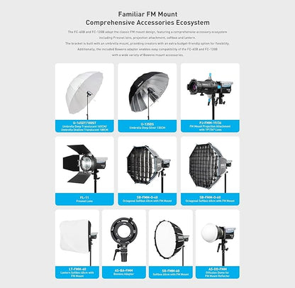 Nanlite FC-120B Bi-Color LED Spotlight | Compact 120W Studio Light with AC/Battery Power, Bowens Mount, App & DMX Control