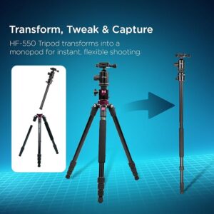 HIFFIN® HF-550 Professional Aluminum Tripod & Monopod with 165CM Max Height | Swivel Ball Head, 4-Section Adjustment, 7kg Load Support | Perfect for DSLR & Video Camcorders