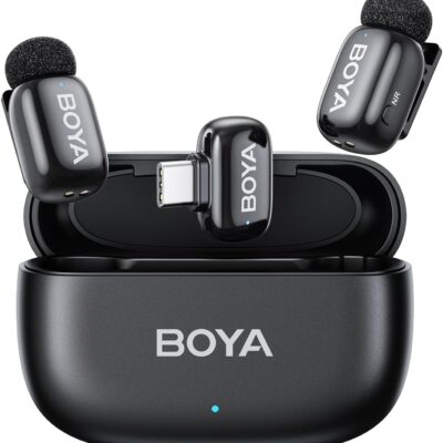 BOYA Mini Wireless Microphone for Phone with USB C Plug, Clip On Lavalier Mic for iPhone, Android & PC Noise Reduction, AI Voice Changer, 30H Battery & Charging Case.