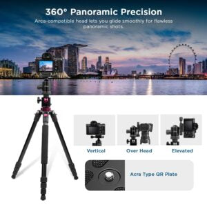 HIFFIN® HF-550 Professional Aluminum Tripod & Monopod with 165CM Max Height | Swivel Ball Head, 4-Section Adjustment, 7kg Load Support | Perfect for DSLR & Video Camcorders