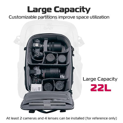 ULANZI Camera Backpack Professional Bag, Water-Resistant Photography Camera Case Anti Theft Travel for Photographers DSLR Mirrorless Camera Lens Tripod Holder 16" Laptop Black 22L