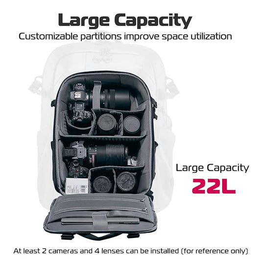 ULANZI Camera Backpack Professional Bag, Water-Resistant Photography Camera Case Anti Theft Travel for Photographers DSLR Mirrorless Camera Lens Tripod Holder 16" Laptop Black 22L