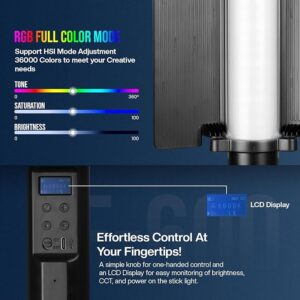 HIFFIN HF-600 RGB LED Light Stick for Photography, Photography Light with RGB CCT HSI Mode, 2500K-9900K Adjustable, 25 Fx Light Effect, Power 25W, Barndoor, 5200mah Battery for YouTube, Photoshoot
