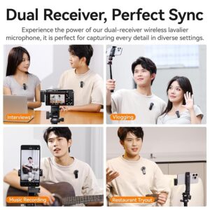 ULANZI A100 Wireless Lavalier Microphone Lapel Mic for Camera and Phone w USB C/3.5mm/Plug, 32KHz 16Bit, Noise Cancellation, 13.5-Hour Battery, Clip on Microphone for Video Podcast Vlog YouTube