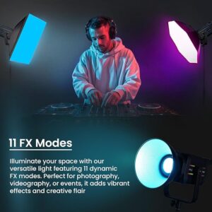 HIFFIN COB-150P Professional 150W RGB LED Video Light | 2800K-6800K Dimmable | 11 FX Modes | 9800Lm Brightness | Remote Control | 220V Power Supply | Studio & Lighting for Photography & Videography