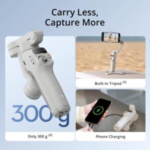 DJI Osmo Mobile 7 Gimbal Stabilizer for iPhone, Android, Built-in Tripod, Ultra-Light, 3-Axis Phone Gimbal,Activetrack 7.0,One-Tap Edit,Phone Charging Vlogging Stabilizer YouTube Video, White