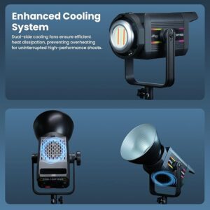 HIFFIN COB-150P Professional 150W RGB LED Video Light | 2800K-6800K Dimmable | 11 FX Modes | 9800Lm Brightness | Remote Control | 220V Power Supply | Studio & Lighting for Photography & Videography