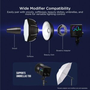 HIFFIN PL-60 Portable RGB Video Light with 60W Power, 2500K-6500K Adjustable Color Temperature, 26800mAh Rechargeable Battery, 24 Light Effects, CRI 95+ Dimmable Lighting for Photography
