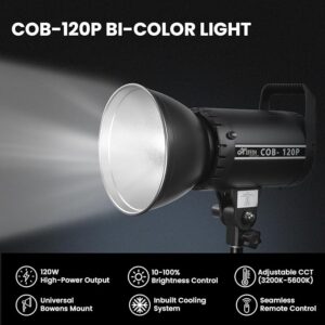 HIFFIN COB-120P Professional 120W LED Video Light for Studio Film Recording, 3200K-5600K Dimmable with Remote Control, Widely Used for Photography and Videography