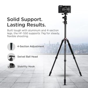 HIFFIN® HF-550 Professional Aluminum Tripod & Monopod with 165CM Max Height | Swivel Ball Head, 4-Section Adjustment, 7kg Load Support | Perfect for DSLR & Video Camcorders