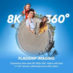 Insta360 X5 – Waterproof 8K 360° Action Camera, Leading Low Light, Invisible Selfie Stick Effect, Rugged and Replaceable Lens, 3-Hour Battery, Built-in Wind Guard, Stabilization, Triple AI Chip Design