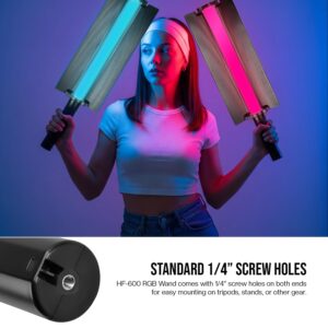 HIFFIN HF-600 RGB LED Light Stick for Photography, Photography Light with RGB CCT HSI Mode, 2500K-9900K Adjustable, 25 Fx Light Effect, Power 25W, Barndoor, 5200mah Battery for YouTube, Photoshoot