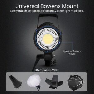HIFFIN COB-150P Professional 150W RGB LED Video Light | 2800K-6800K Dimmable | 11 FX Modes | 9800Lm Brightness | Remote Control | 220V Power Supply | Studio & Lighting for Photography & Videography