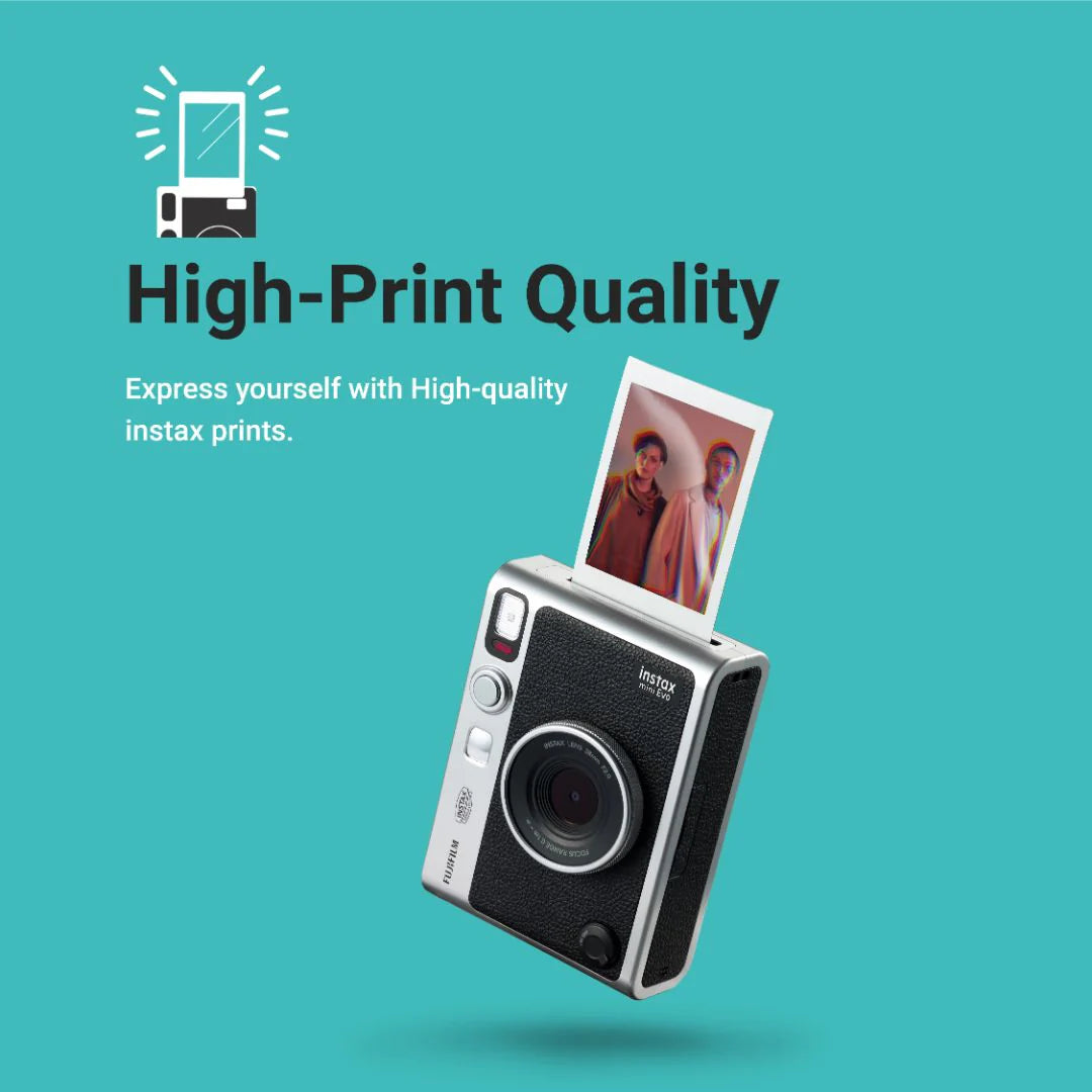 Fujifilm Instax Mini Evo Hybrid Camera Premium Edition with 20 Shots of Stone Gray Film and 100 Different Expressions-(Black)