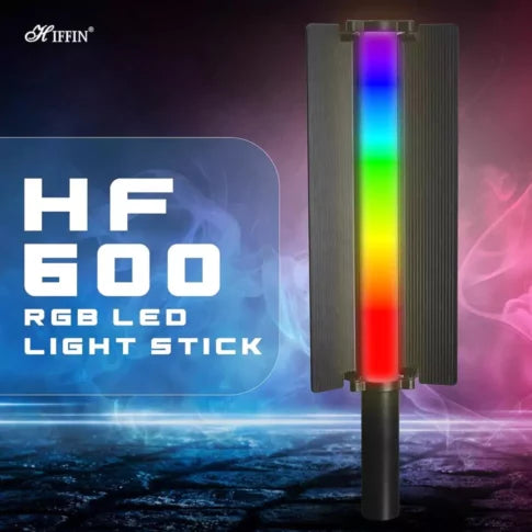 HIFFIN HF-600 RGB LED Light Stick for Photography, Photography Light with RGB CCT HSI Mode, 2500K-9900K Adjustable, 25 Fx Light Effect, Power 25W, Barndoor, 5200mah Battery for YouTube, Photoshoot