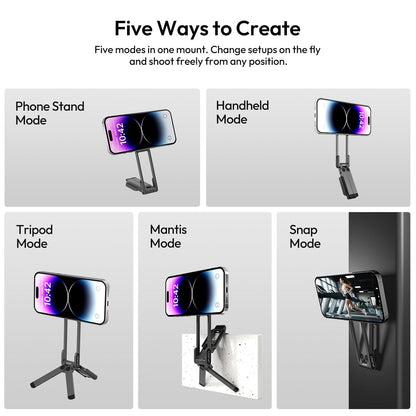 ULANZI MA38 Magnetic Phone Tripod for iPhone, Portable Phone Holder Mini Tripod for Magsafe with Double-Sided 1/4'' Screw Arca Uka Port Foldable Hook for iPhone 17/16/15/14/13/12, Travel Vlog Black | N52 Magnet, Back Magnet Base