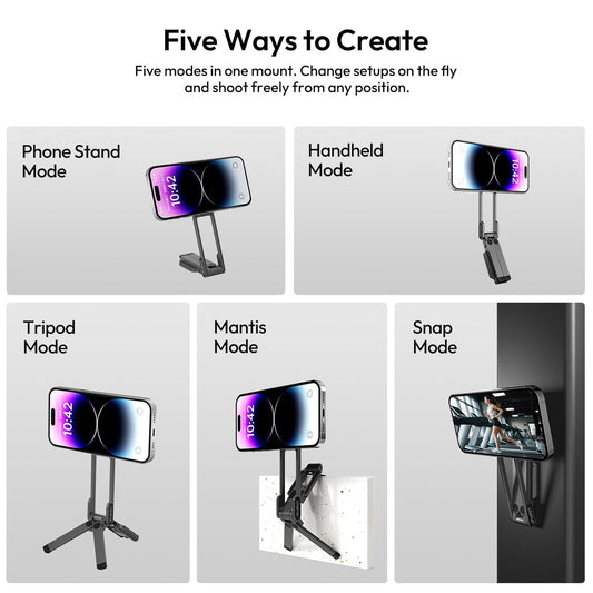 ULANZI MA38 Magnetic Phone Tripod for iPhone, Portable Phone Holder Mini Tripod for Magsafe with Double-Sided 1/4'' Screw Arca Uka Port Foldable Hook for iPhone 17/16/15/14/13/12, Travel Vlog Black | N52 Magnet, Back Magnet Base