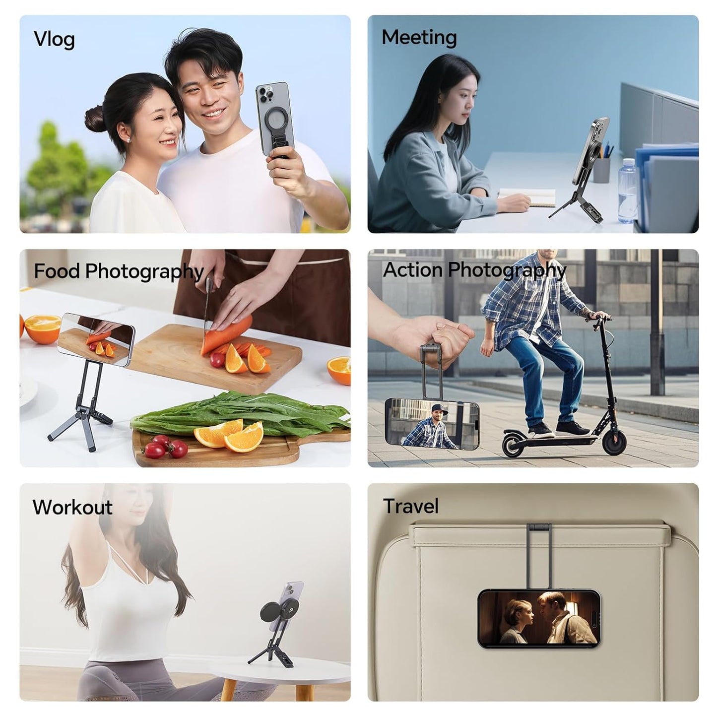 ULANZI MA38 Magnetic Phone Tripod for iPhone, Portable Phone Holder Mini Tripod for Magsafe with Double-Sided 1/4'' Screw Arca Uka Port Foldable Hook for iPhone 17/16/15/14/13/12, Travel Vlog Black | N52 Magnet, Back Magnet Base