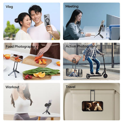 ULANZI MA38 Magnetic Phone Tripod for iPhone, Portable Phone Holder Mini Tripod for Magsafe with Double-Sided 1/4'' Screw Arca Uka Port Foldable Hook for iPhone 17/16/15/14/13/12, Travel Vlog Black | N52 Magnet, Back Magnet Base
