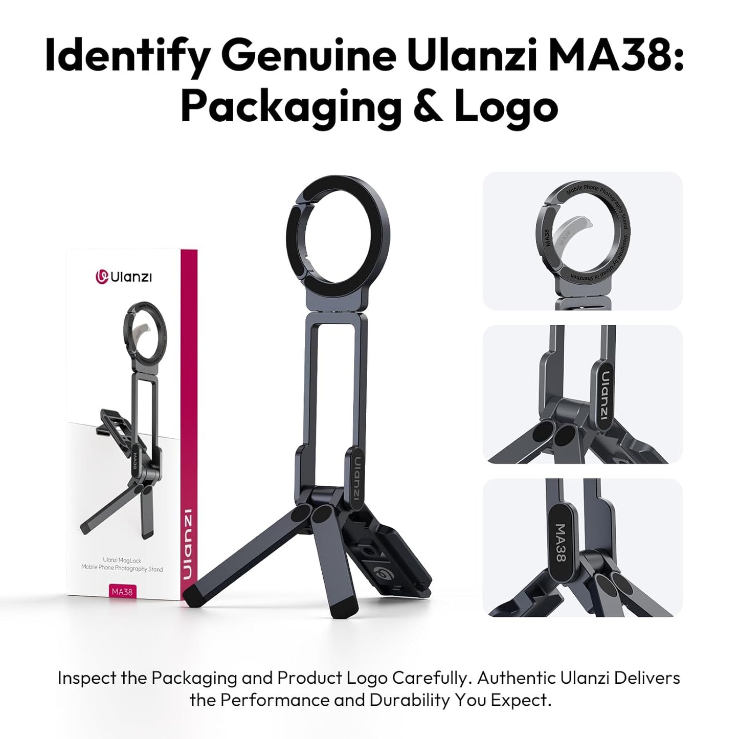 ULANZI MA38 Magnetic Phone Tripod for iPhone, Portable Phone Holder Mini Tripod for Magsafe with Double-Sided 1/4'' Screw Arca Uka Port Foldable Hook for iPhone 17/16/15/14/13/12, Travel Vlog Black | N52 Magnet, Back Magnet Base