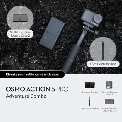 DJI Osmo Action 5 Pro Adventure Combo, Action Camera 4K with 1/1.3" Sensor, 12h Extended Battery Life with 3 Batteries, Stabilization, Dual OLED Touchscreens, Mini Action Camera for Travel, Vlog
