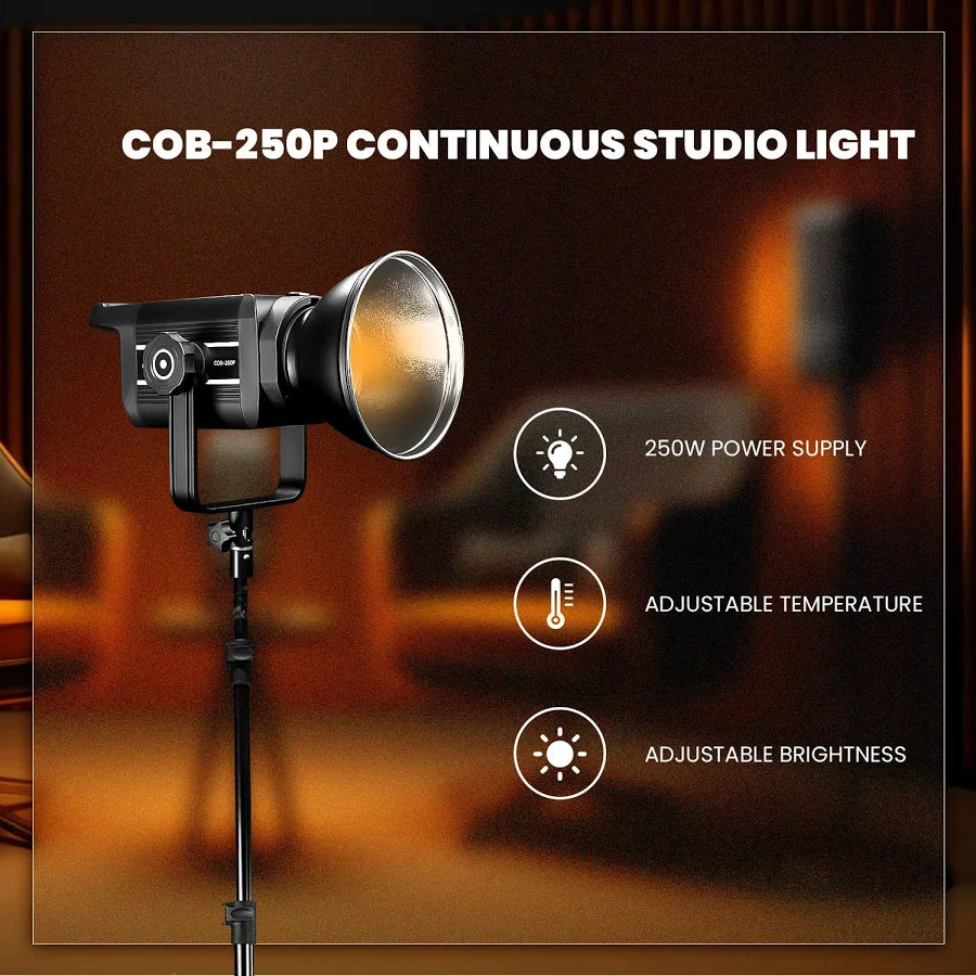 HIFFIN (COB-250P) 250W Bi-Color Continuous LED Video Light with 9 FX Modes, 2800K–6800K Adjustable, 10–100% Brightness Control, Remote Operated Studio Lighting for Photography & Videography