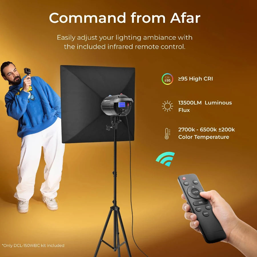 DIGITEK Lite (DCL-150WBC Combo) 150W Bi Color Continuous LED Light with 18CM Reflector & Infrared Remote, AC Power - 3000K-6500K Color Temperature Control, 95 CRI, 13500 Lumen, Ideal for Shooting