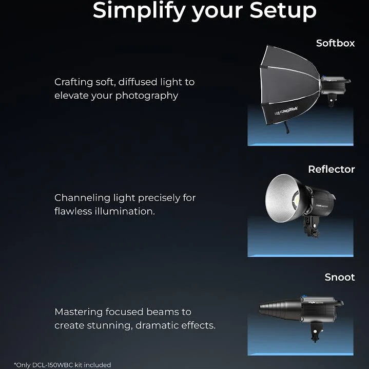 DIGITEK Lite (DCL-150WBC Combo) 150W Bi Color Continuous LED Light with 18CM Reflector & Infrared Remote, AC Power - 3000K-6500K Color Temperature Control, 95 CRI, 13500 Lumen, Ideal for Shooting