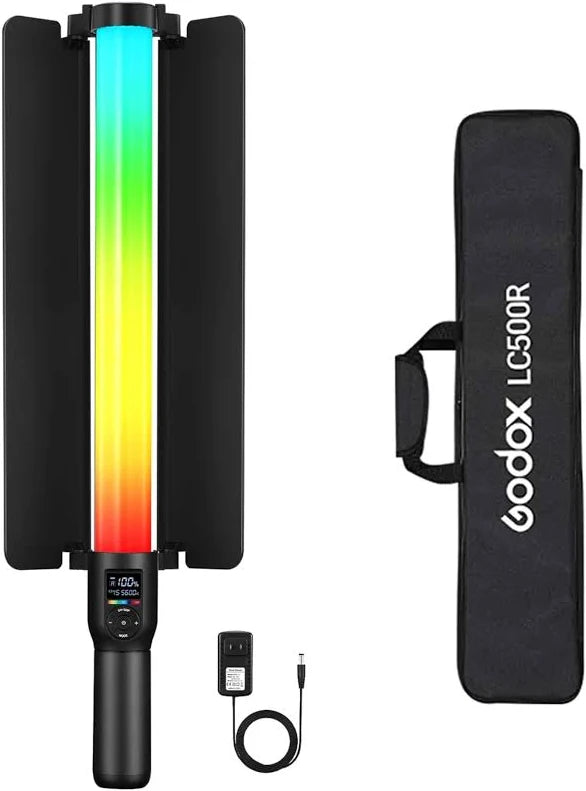 GODOX LC500R RGB LED Light Stick Camera & Photo Accessories Lighting,2500K-8500K Full Color, 14 Lighting Effects, with Barndoor & Carry Bag (Remote Not Included), Black