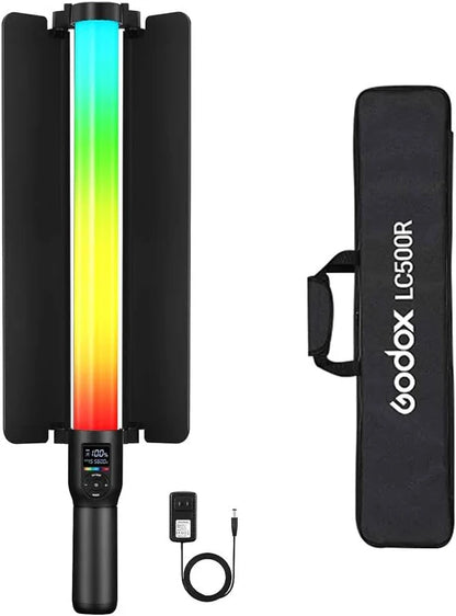 GODOX LC500R RGB LED Light Stick Camera & Photo Accessories Lighting,2500K-8500K Full Color, 14 Lighting Effects, with Barndoor & Carry Bag (Remote Not Included), Black