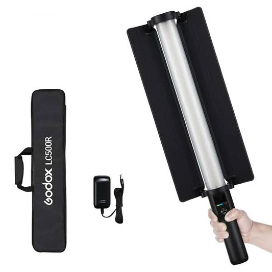 GODOX LC500R RGB LED Light Stick Camera & Photo Accessories Lighting,2500K-8500K Full Color, 14 Lighting Effects, with Barndoor & Carry Bag (Remote Not Included), Black