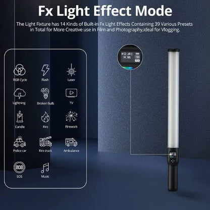 GODOX LC500R RGB LED Light Stick Camera & Photo Accessories Lighting,2500K-8500K Full Color, 14 Lighting Effects, with Barndoor & Carry Bag (Remote Not Included), Black