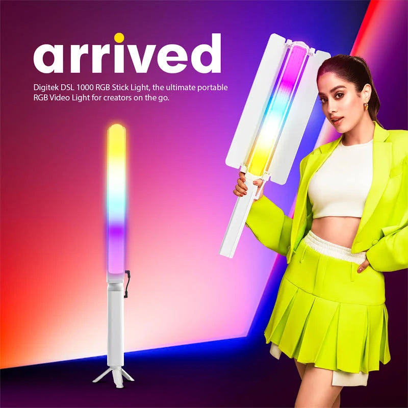 Digitek (DSL-1000 RGB) Handheld RGB LED Stick Light Wand with Barndoor, Battery Pack & Remote, 100W+80W RGB, 14 Special Effects, 0-360° HSI Full Color, 2700-7500K, CRI >97, for Photo & Videoshoots